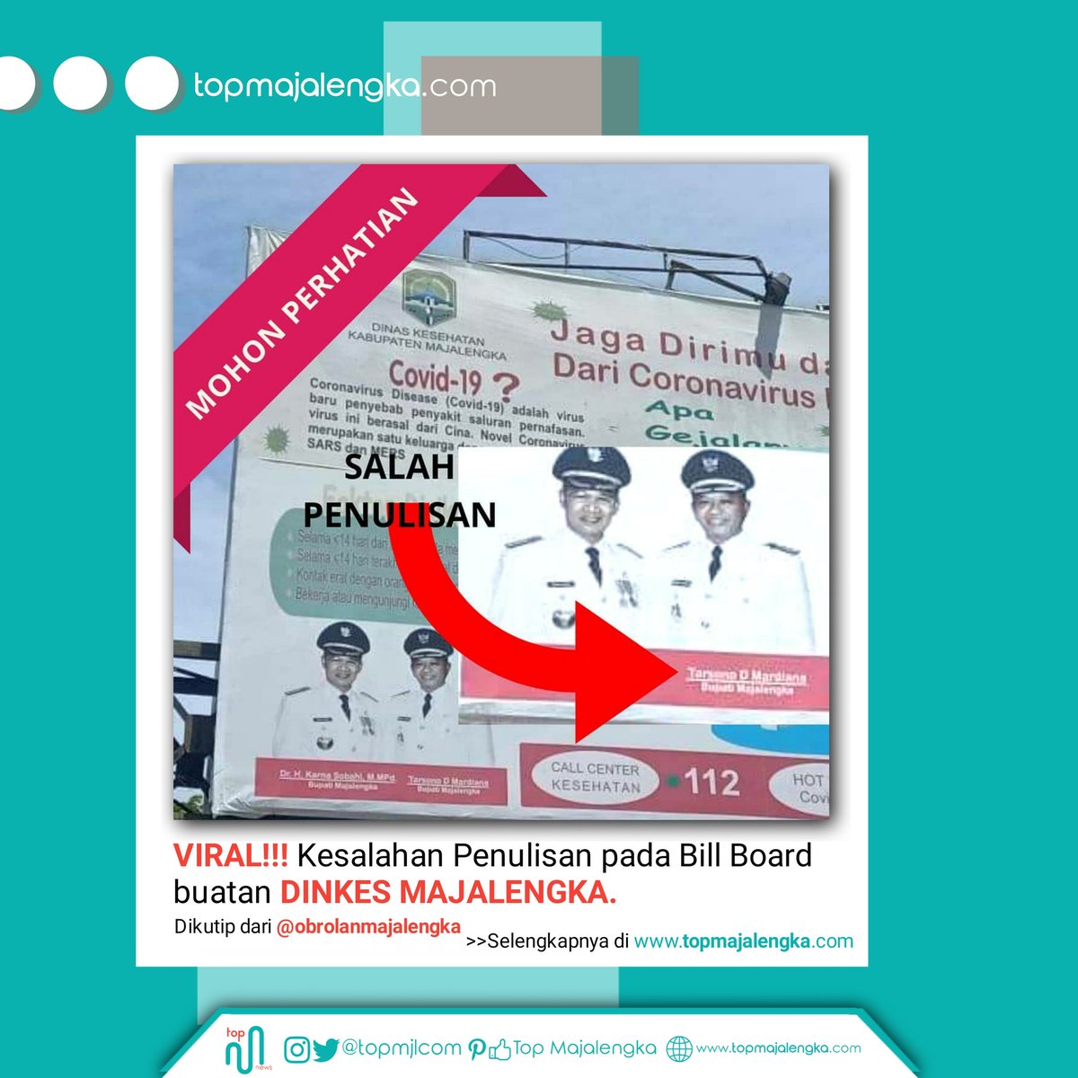 topmjlcom's tweet photo. Kesalahan penulisan jabatan di bill board kota Majalengka Viral...
>>Baca selengkapnya di https://t.co/LBr1ubEoVL

#majalengka #topmjlcom #ngetopkeunmajalengka https://t.co/2p5ceaTqSp