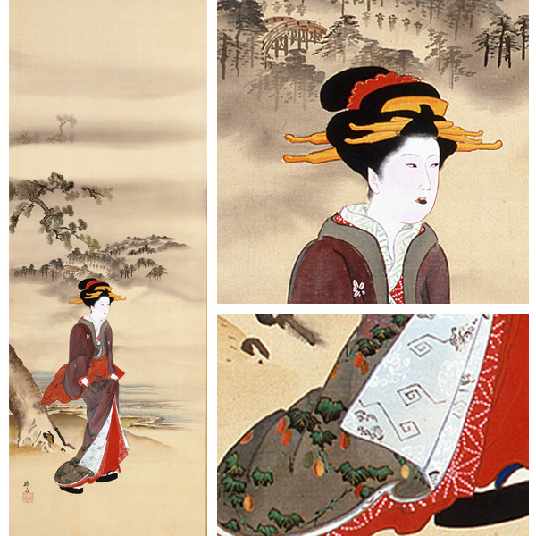 蹄斎北馬／葛飾北斎師事「風俗画」掛軸 絹本：江戸時代後期 浮世絵