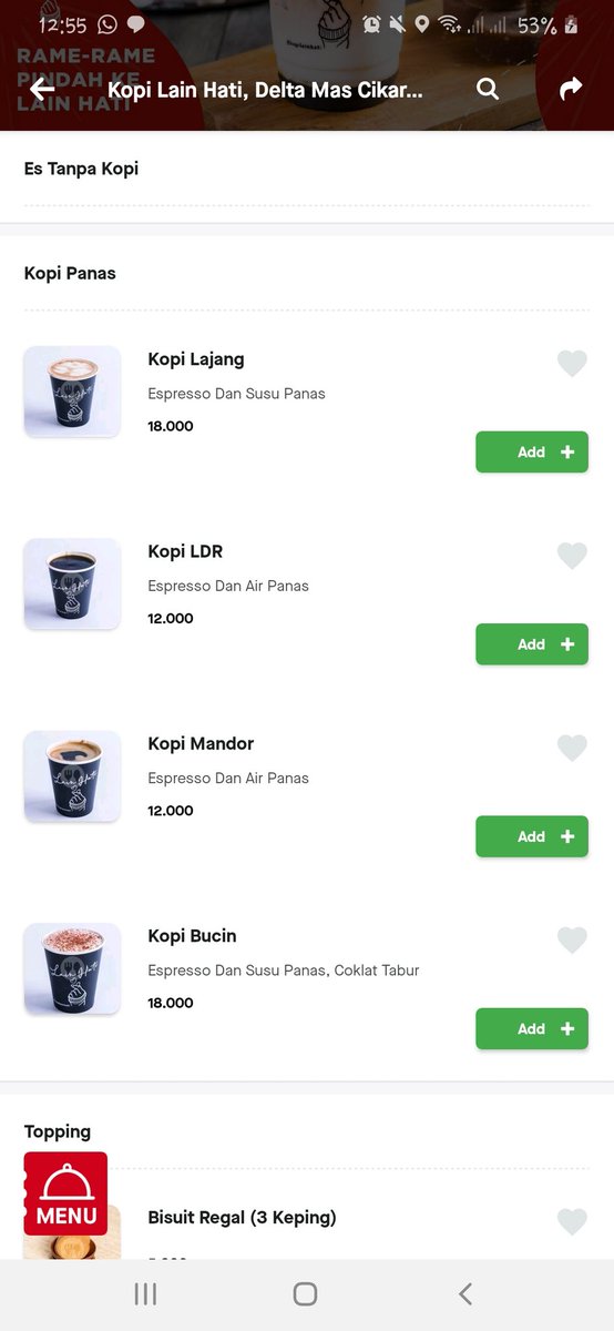 rio_son_of_odin's tweet photo. Penamaan menu @kopilainhati emang gokil sih. Haha. Beliin dong 👉👈 https://t.co/fhlyk76SVD