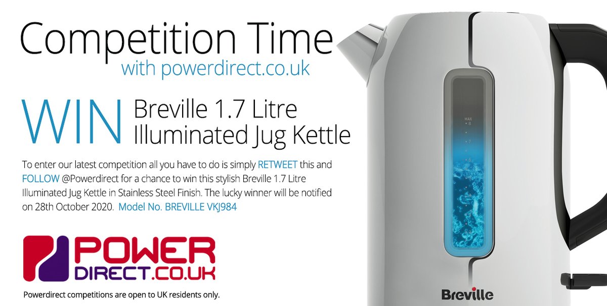 PowerDirectUK's tweet image. #Free to Enter @PowerDirectUK #Competition #Giveaway... Simply Retweet and Follow for a chance to #Win a Breville 1.7 Litre Illuminated Jug Kettle. Drawn 28th October 2020. Be Lucky!