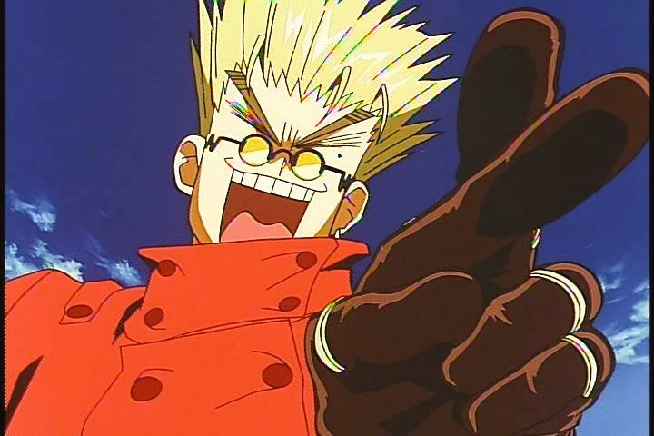 love and peace! my favorite pacifist, vash the stampede from trigun