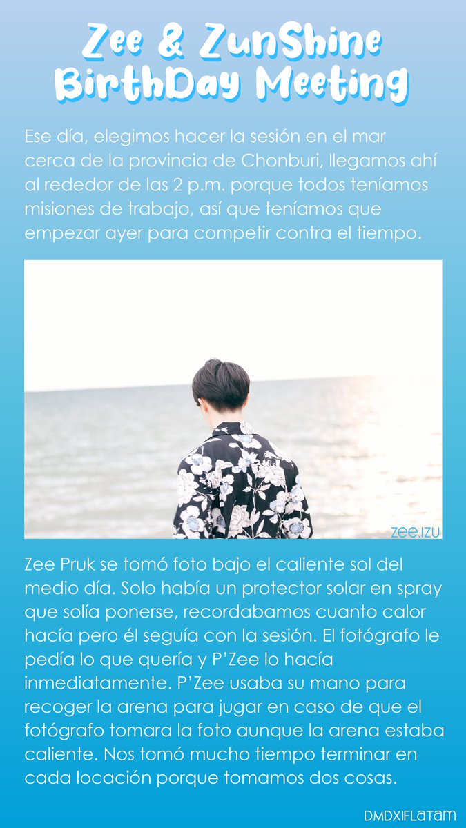 DMDxIFlatam's tweet photo. Una pequeña historia que nos cuenta @IZUZEEZ sobre el día de la sesión de fotos para el Fanmeeting 💙

✍🏻 Eng: @whalejobo
#ZeeZunShineBDMT 
#ZeePruk 
#ZunShine https://t.co/But6PIAPXb