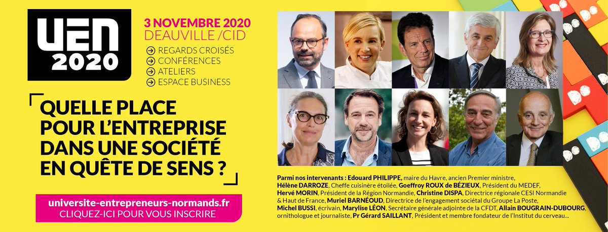 EMNormandie's tweet image. L'@EMNormandie est une nouvelle fois partenaire de l'#UEN2020 👍. La thématique abordée cette année : "Quelle place pour l'entreprise dans une société en quête de sens ?". Profitez d'un code promo pour vous inscrire à l'événement - EM NORMANDIE - ⏩rb.gy/rhkpj6
