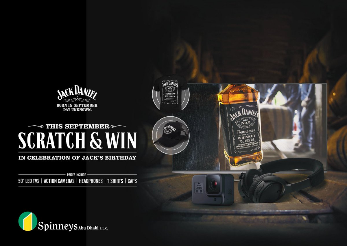 Spinneysbev's tweet photo. Celebrate Jack's birthday with us!
#ShopwithSpinneys and buy any liter bottle from the Jack Daniel’s family and receive a scratch card. Stand a chance to win 50" LED TVs, action cameras and more.
Hurry! Visit your nearest #SpinneysBev store now! https://t.co/NMtTQrdA7h