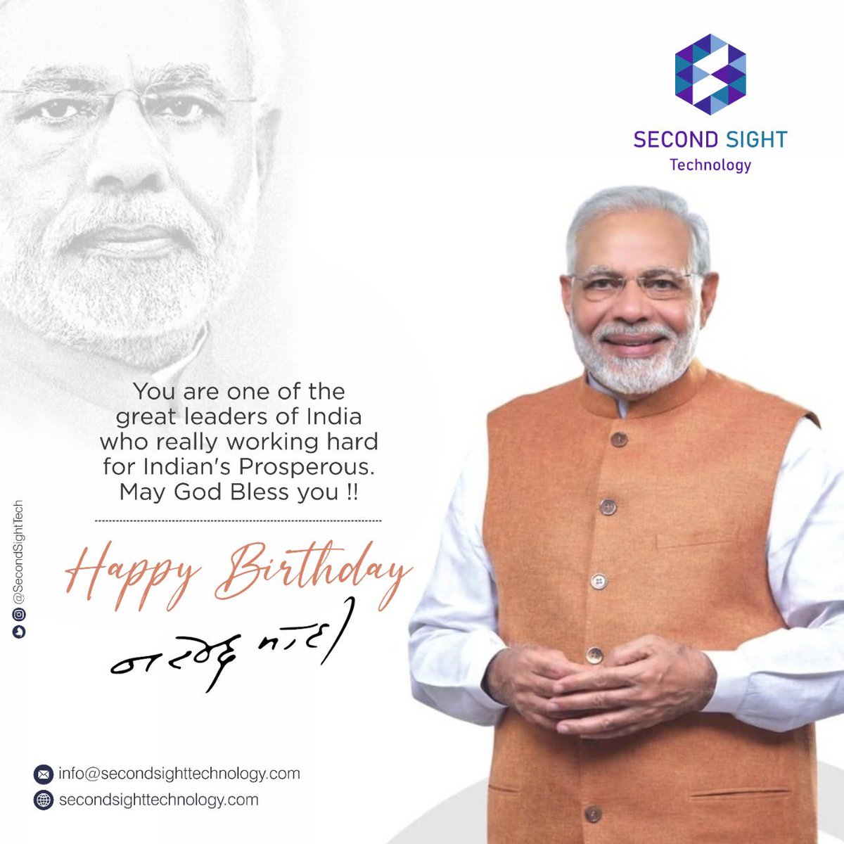 SecondSightTech's tweet photo. Wishing a very healthy &amp; long life to our Prime Minister @narendramodi 🇮🇳 #HappyBirthdayPMModi #HappyBdayNaMo #PrimeMinister https://t.co/9OOsQRegOr