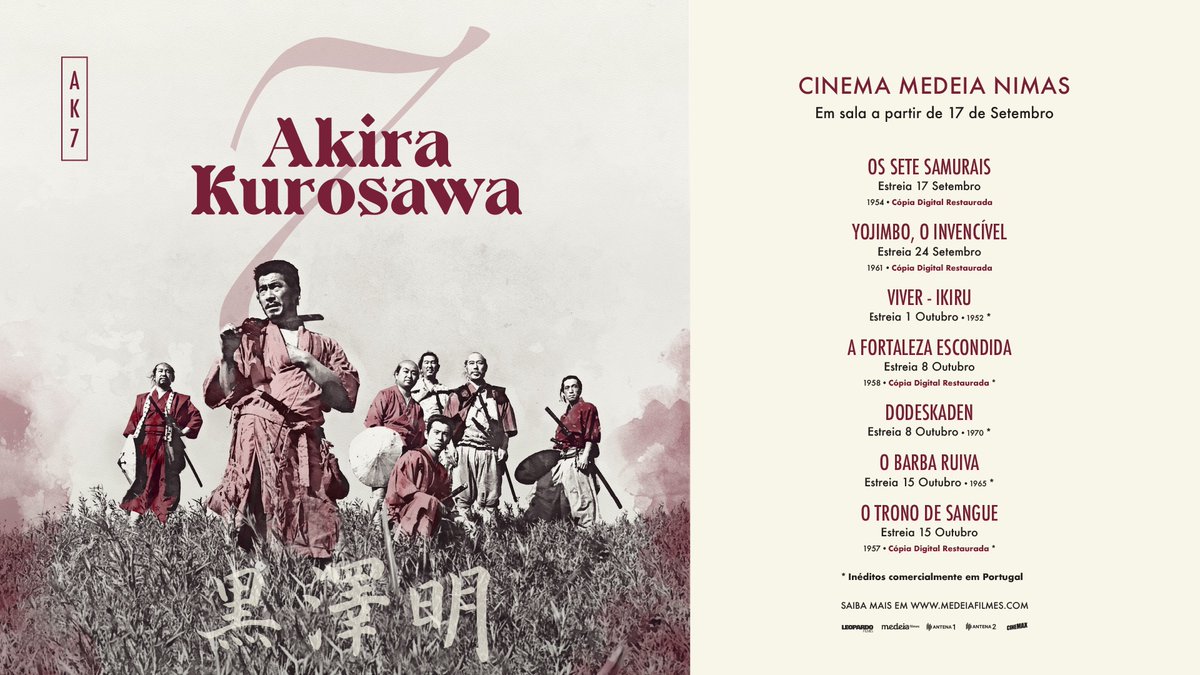 AgendaLisboa's tweet photo. Depois de #YasujiroOzu e #KenjiMizogucchi, a #LeopardoFilmes apresenta um ciclo dedicado a outro grande mestre do cinema japonês, #AkiraKurosawa. O ciclo inclui sete filmes, cinco dos quais inéditos em sala. 
https://t.co/6YZkqHcLHn

#lisboacultura #culturaemlisboa https://t.co/eFEfG8Q6Ek