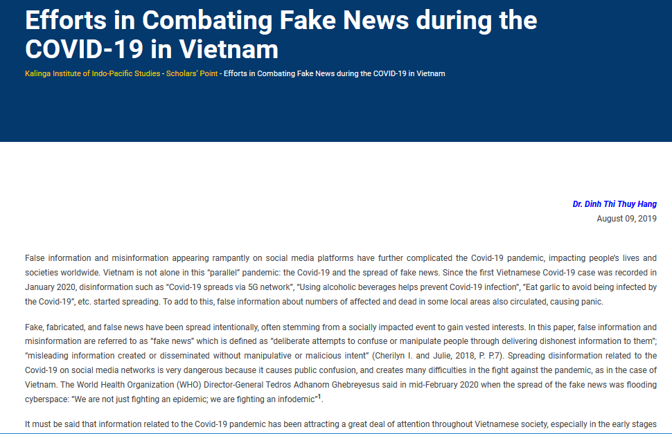 kiipsodisha's tweet photo. Efforts in Combating Fake News during the COVID-19 in Vietnam
Dr. Dinh Thi Thuy Hang
https://t.co/sAnkwdFL3H
@kiips #CombatingFakeNews #COVID19 #Vietnam #WHO #MainstreamMedia #SocialMedia #politicalsystem https://t.co/RMqejx19Sj