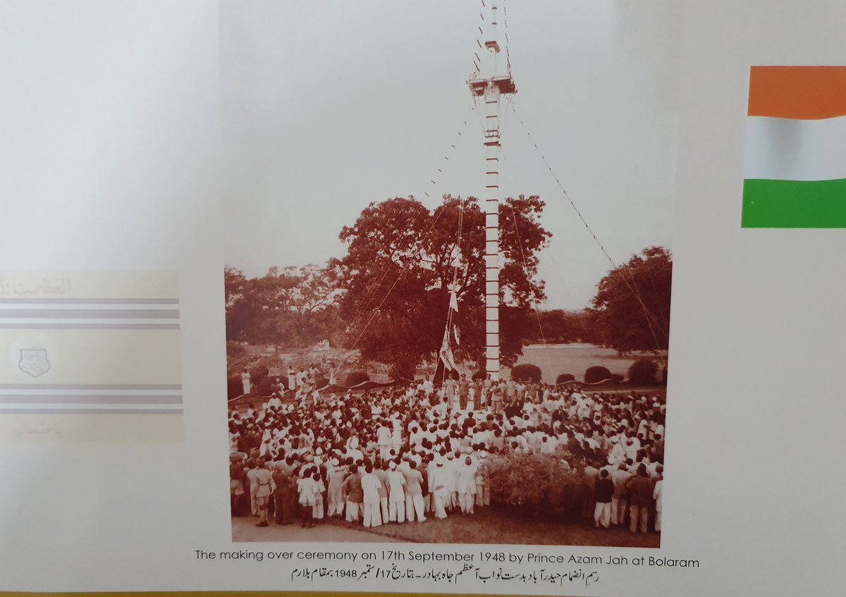 [THREAD on HYDERABAD's ANNEXATION to INDIA].This is a pic of the Indian flag being replaced with that of the Hyderabad state's on 17 Sept, 1948, after the princely state was annexed to India through Operation Polo, a military offensive. Some thoughts based on my research: (1/n)