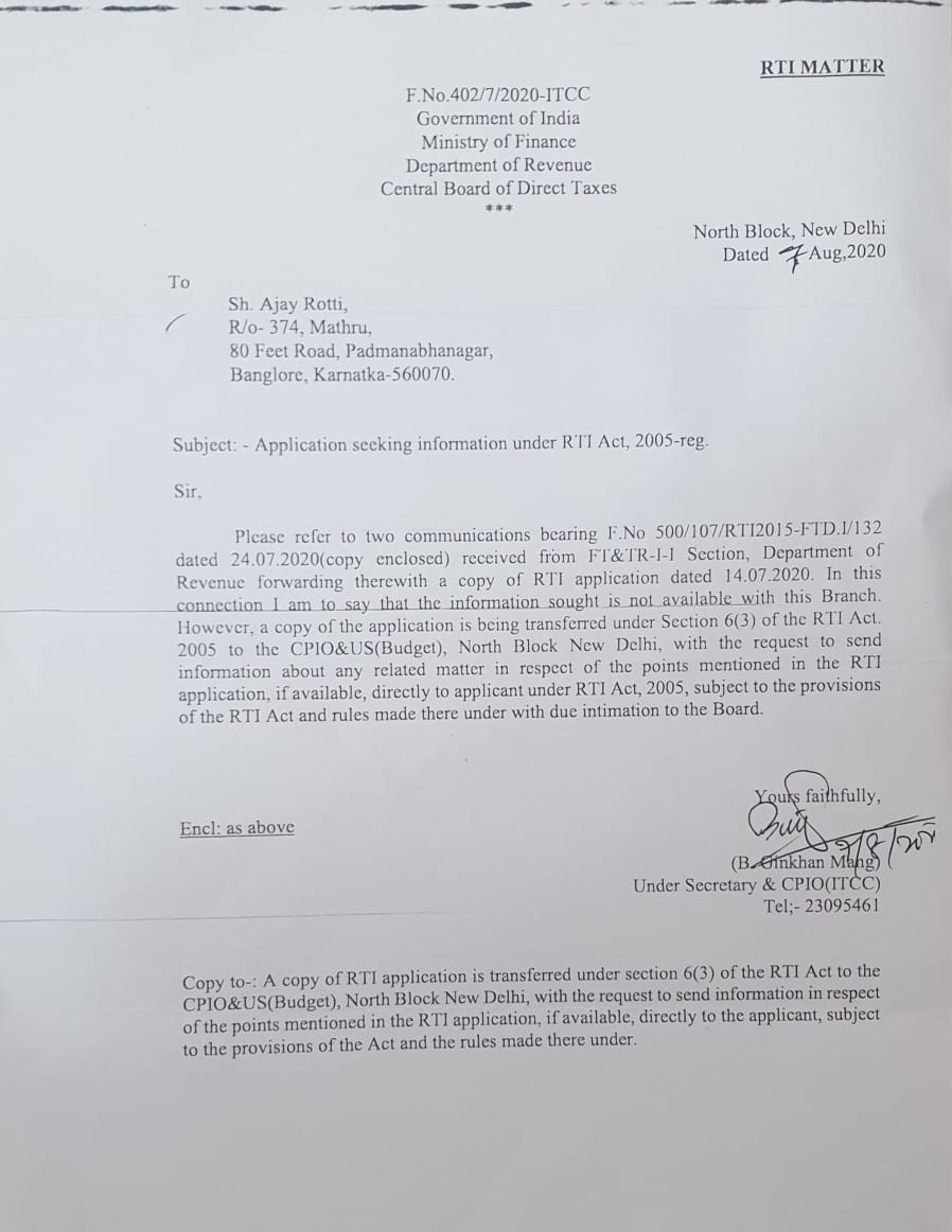 A thread on  #RTI -I had filed an application under  #RTI (not my 1st). Online with CBDT. The system assigned it to a particular officer. Thereafter, my application has been transferred from one officer to another 5 times in 2 months!  @ianuragthakur  @nsitharaman 1/5