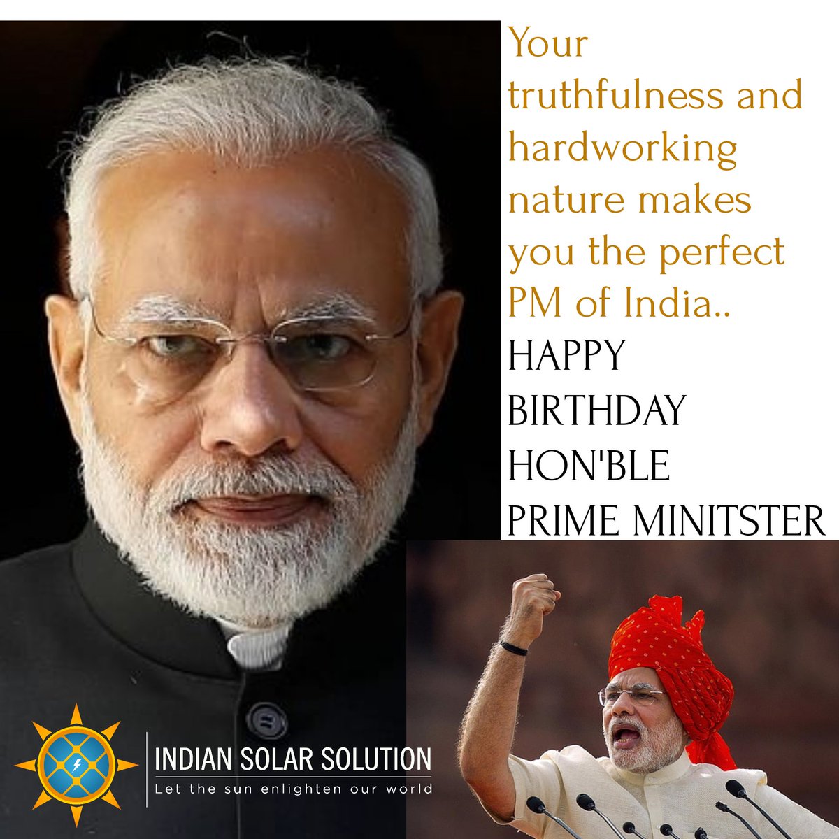 IndianSolar1's tweet photo. Wishing Good Health &amp; Long Life to the National Leader.. Shri Narendra Modiji..
Happy Birthday Hon'ble Prime Minister 
#HappyBirthdayNarendraModi #HappyBdayNaMo #HappyBirthdayPMModi 
#happybirthdaymodiji https://t.co/ueRQCzQGSh