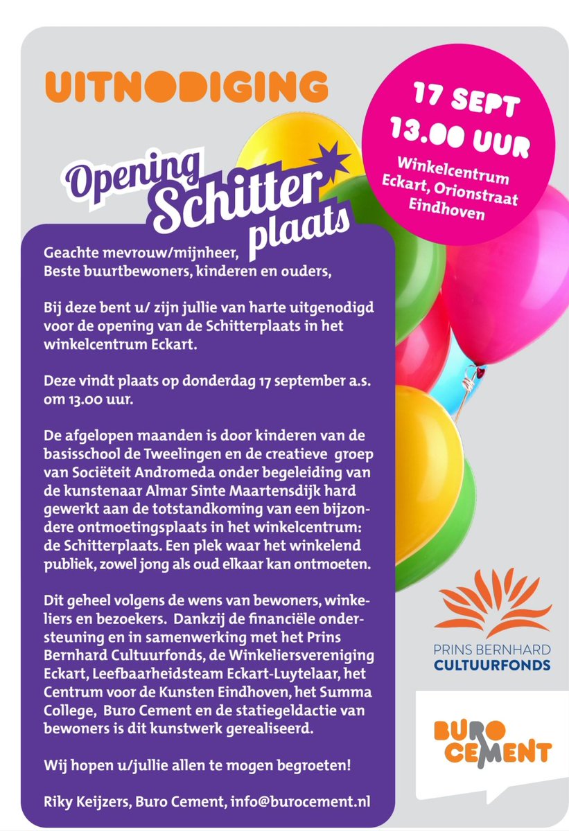 Vandaag wordt er een nieuw kunstwerk en ontmoetingsplek geopend in Winkelcentrum Eckart in Eindhoven. Door #jongenoud gemaakt dankzij ondersteuning van @CultuurfondsNB.