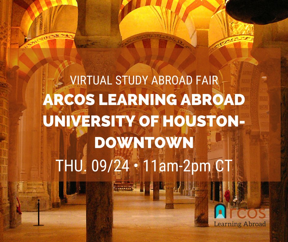 Next week we get to join #uhdgators for their #VirtualStudyAbroadFair! <a href="/UHDStudyAbroad/">UHD Office of Study Abroad</a>

🌍 Thu., 09/24 • 11am-2pm CT 🌏 

Learn more &amp; register here 👉 ow.ly/ISIL50Bt362

#uhdabroad #studyabroad #arcosabroad