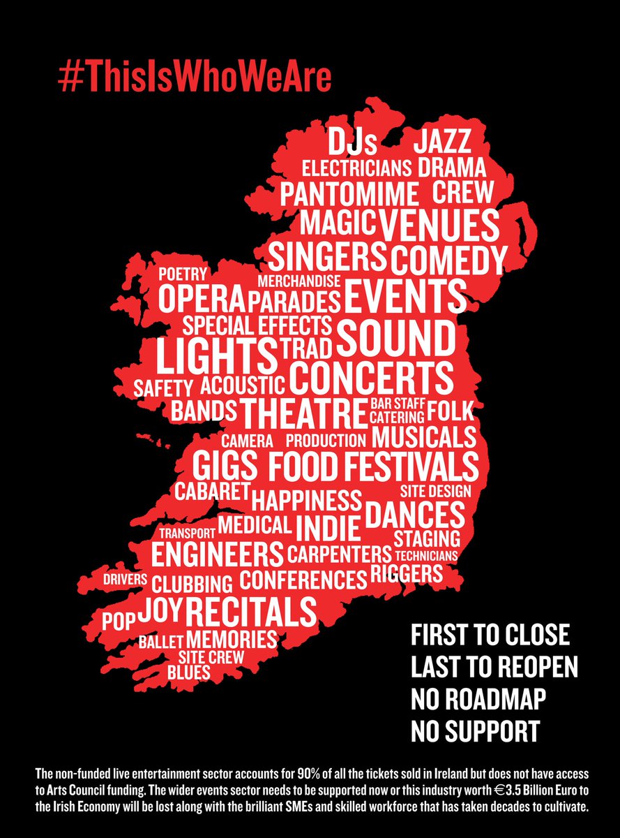 Morning. Venues across Ireland are facing total decimation unless the government acts now. The Live Entertainment &amp; Events Industry need to be supported &amp; protected. Our Stages remains Empty &amp; Silent!
#ThisIsWhoWeAre