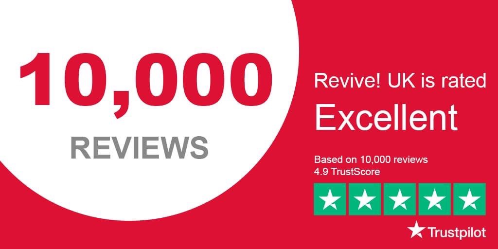Revive_UK's tweet photo. We’ve just hit 10,000 reviews on @Trustpilot! We’re very proud of this milestone & love reading the reviews from our customers, who have rated us Excellent with a 4.9 Trustscore #proudtoberevive https://t.co/Rmo3gPl9XN