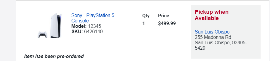 thetapasvi's tweet photo. Was finally able to buy a #PS5  at best buy, even if it means I have to pickup in San Luis Obispo, 4 hours way. https://t.co/HENbFasWdF