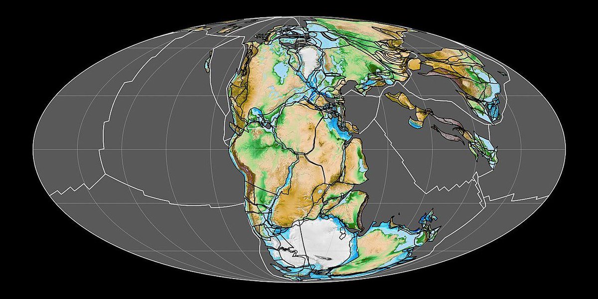 25/60The accepted wisdom now is that about 150 - 200 m years ago there was a super continent - Pangaea. Then the Plates started moving and Pangaea started to break up. After 200 million years of drift the Plates reached their present positions.