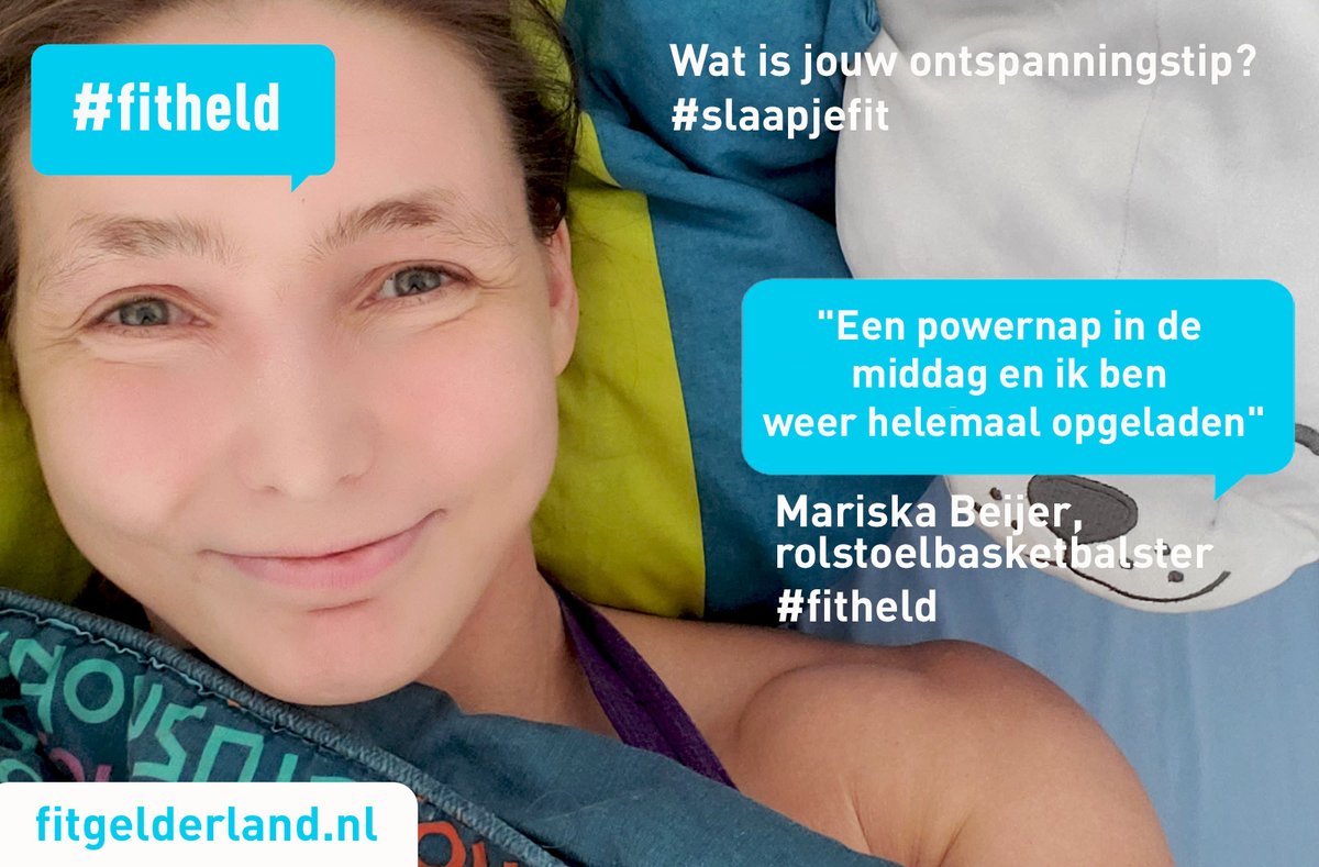 goedinbewegen's tweet photo. "Een powernap in de middag zorgt ervoor dat ik weer helemaal opgeladen ben!", zegt Mariska Beijer, rolstoelbasketbalster. #slaapjefit Wat is jouw ontspanningstip? Post deze in de comments en maak kans op een echte Fitheld dopper!👉https://t.co/jcaq4aSedH #fitheld https://t.co/cmaOKeeiPs