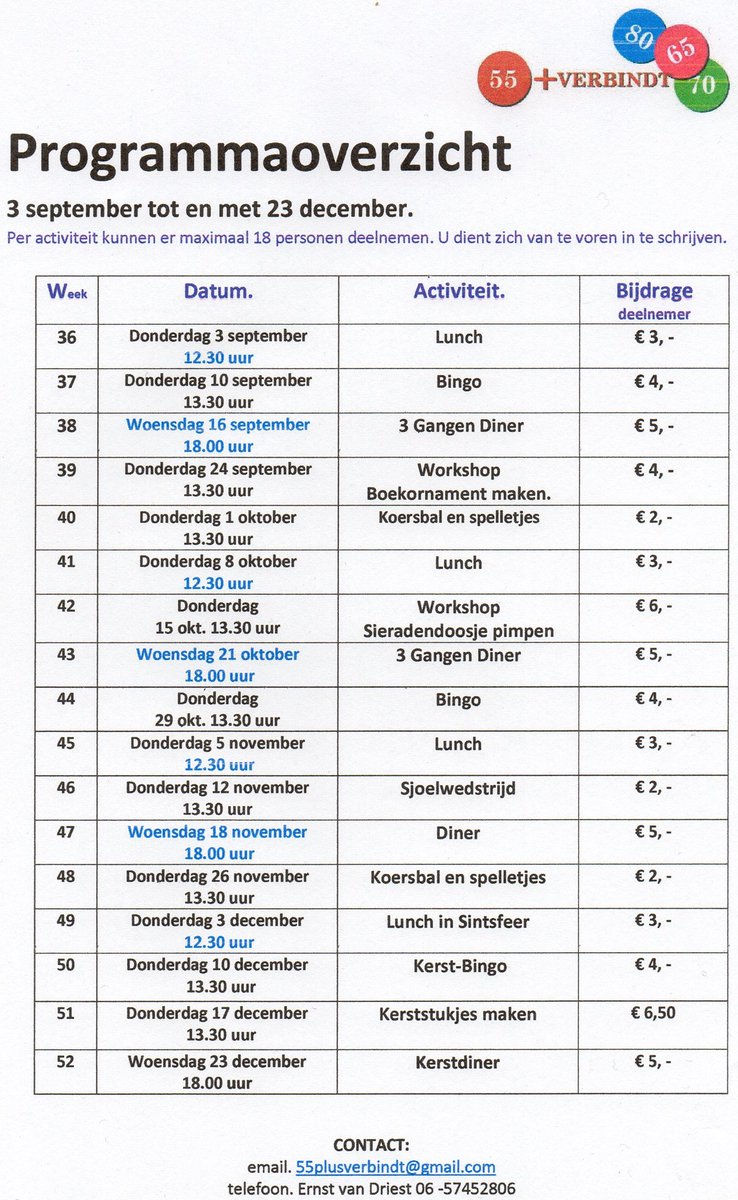 Ben je 55 jaar over ouder en vind jet het leuk om andere mensen te ontmoeten, leuke dingen te doen en samen te eten? Kijk dan eens op de Facebookpagina van 55+ Verbindt #samen #gezelligheid Buurthuis De Driehoek