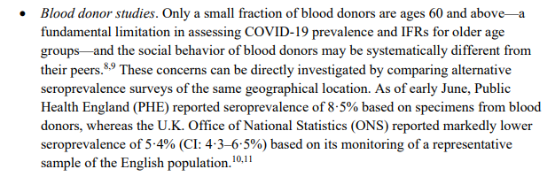 17/n In England, a CONVENIENCE SAMPLE of blood donors implied that 1 in 12 people had had COVID-19, but a large representative sample found it was just 1 in 20