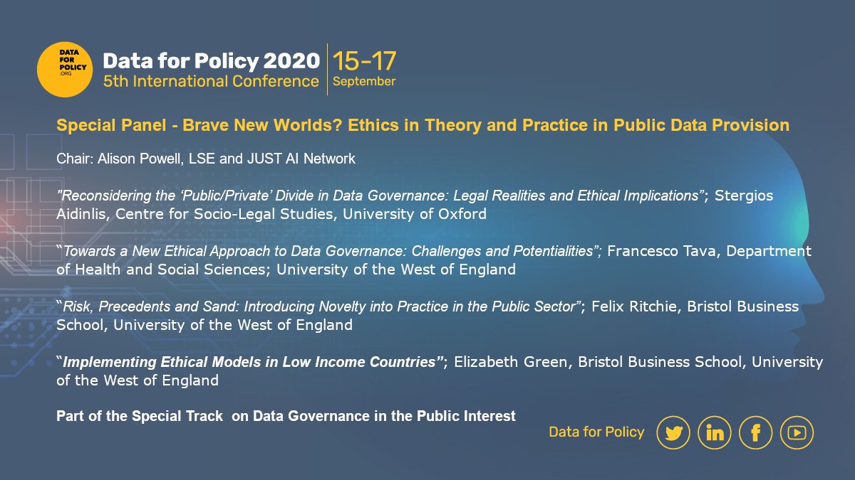 dataforpolicy's tweet image. Welcome to the first session of our last day at #DataForPolicy2020: “Brave New Worlds? Ethics in Theory and Practice in Public Data Provision” chaired by 
@a_b_powell from @AdaLovelaceInst