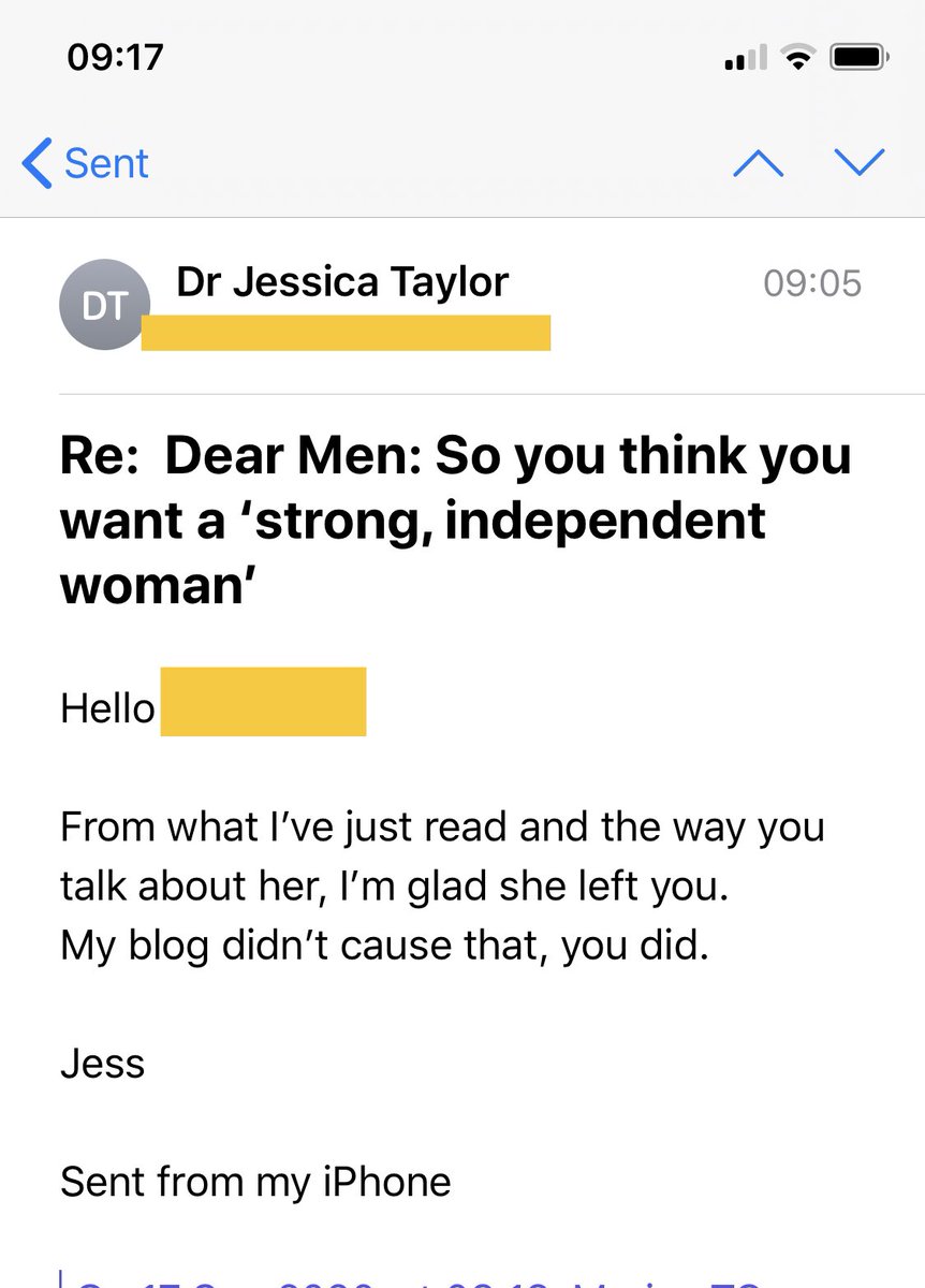 This was the article she read and sent to him before she left him which he is now emailing me raging about: https://victimfocusblog.com/2020/01/04/dear-men-so-you-think-you-want-a-strong-independent-woman/