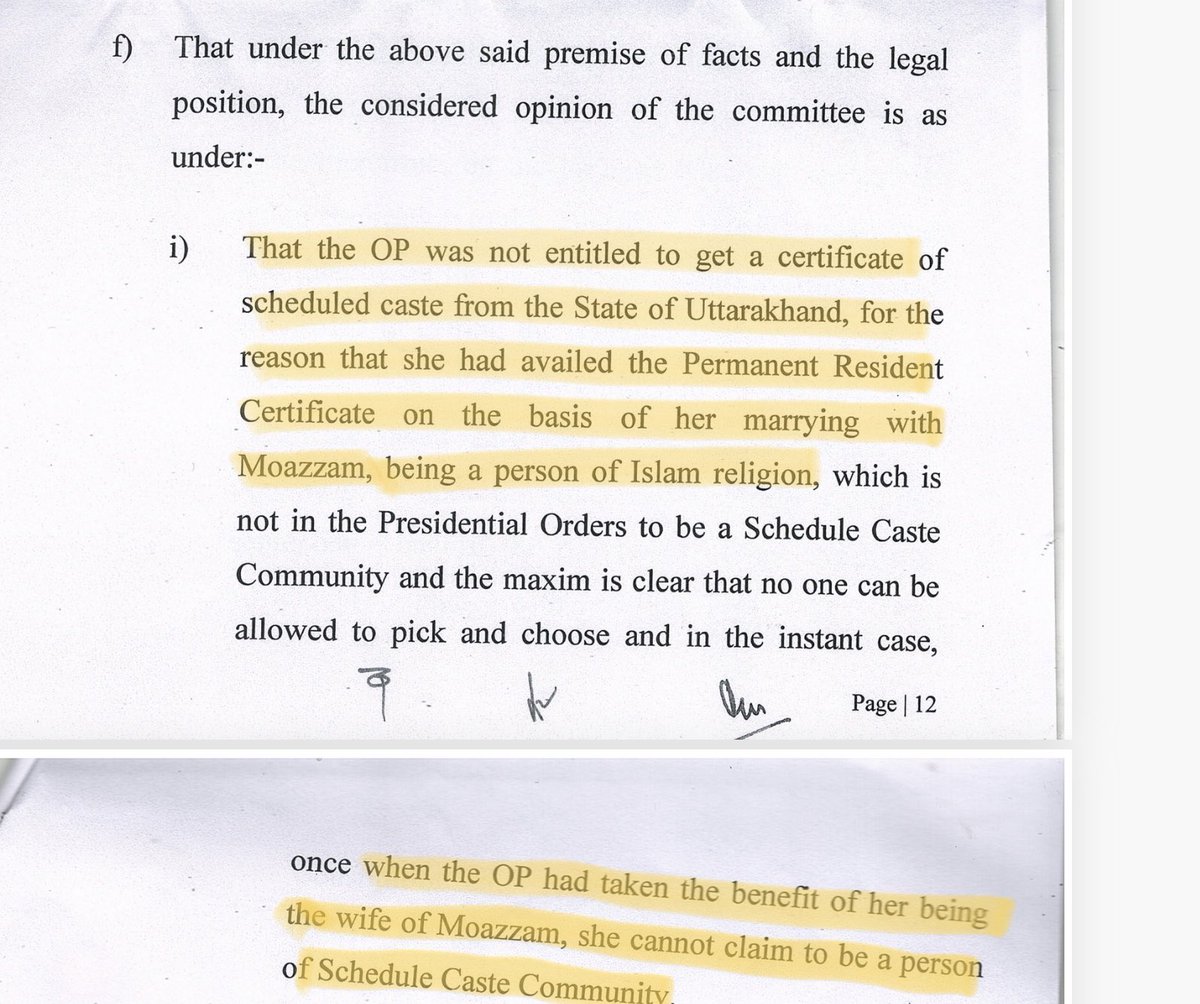 Committee also said that as she had got permanent resident certificate of Uttarakhand based on her marriage with Moazzam, she could not claim to be SC anymore. Committee said Haridwar tehsildar should not have given her SC certificate in the first place (which she got in 2011)