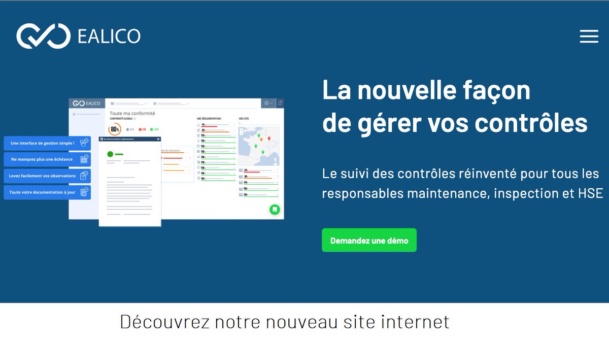 [Jour J] ✨ 

EALICO lance aujourd'hui son nouveau site internet. ⚡️

Découvrez-le dès à présent 🔔⤵️
ealico.com/fr-fr/

PS : Cliquez sur le bouton vert, ça pourrait bien révolutionner votre quotidien ❕ ✔️ #easylifecompliance