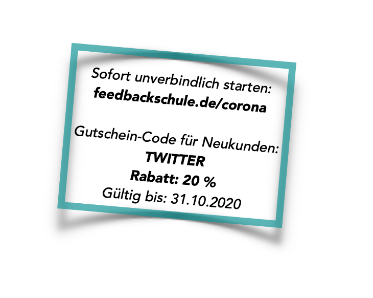 feedbackschule's tweet photo. Mit teaCh home bieten wir ein Instrument speziell für Feedback zum Fernunterricht in Corona-Zeiten an. Jetzt zwei Wochen kostenlos und völlig unverbindlich testen. Nach überzeugendem Probelauf gibt’s FeedbackSchule ein Jahr lang mit Corona-Rabatt von 20%. https://t.co/lx7vg3w24B https://t.co/w3jiE60OPV