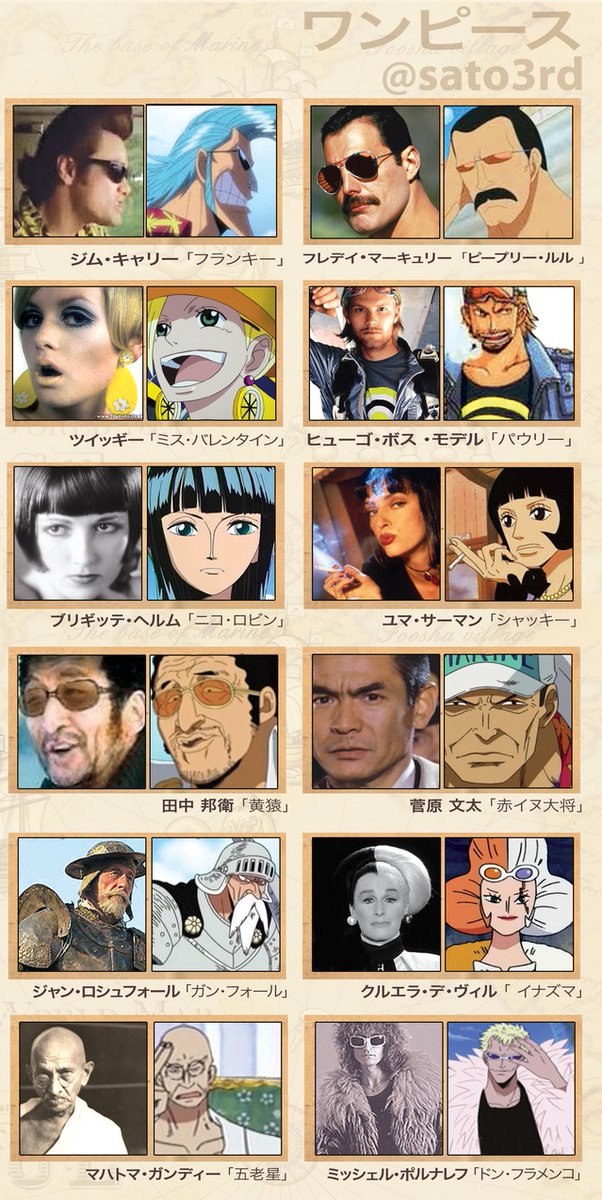 multiversofriki's tweet image. Eiichiro Oda, el creador de #ONEPIECE, ha reconocido que muchos de sus personajes están inspirados en gente real conocida.
El twittero @Sato3rd ha compilado estos paneles con los parecidos razonables. Algunos están confirmados 😄
