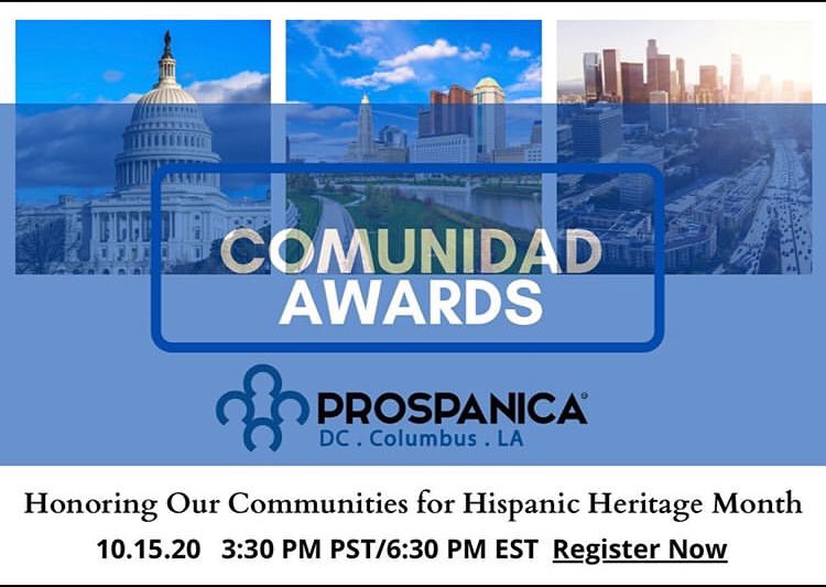 Prospanica DC. Columbus. LA are excited to be coming together &amp; Honoring Our Communities for Hispanic Heritage Month with our Comunidad Awards! Join us on Thurs, 10/15/20 @ 3:30pm PST/6:30pm EST... Registration link- members.prospanica.org/event/Comunida…
#Prospanicafamilia #Comunidad