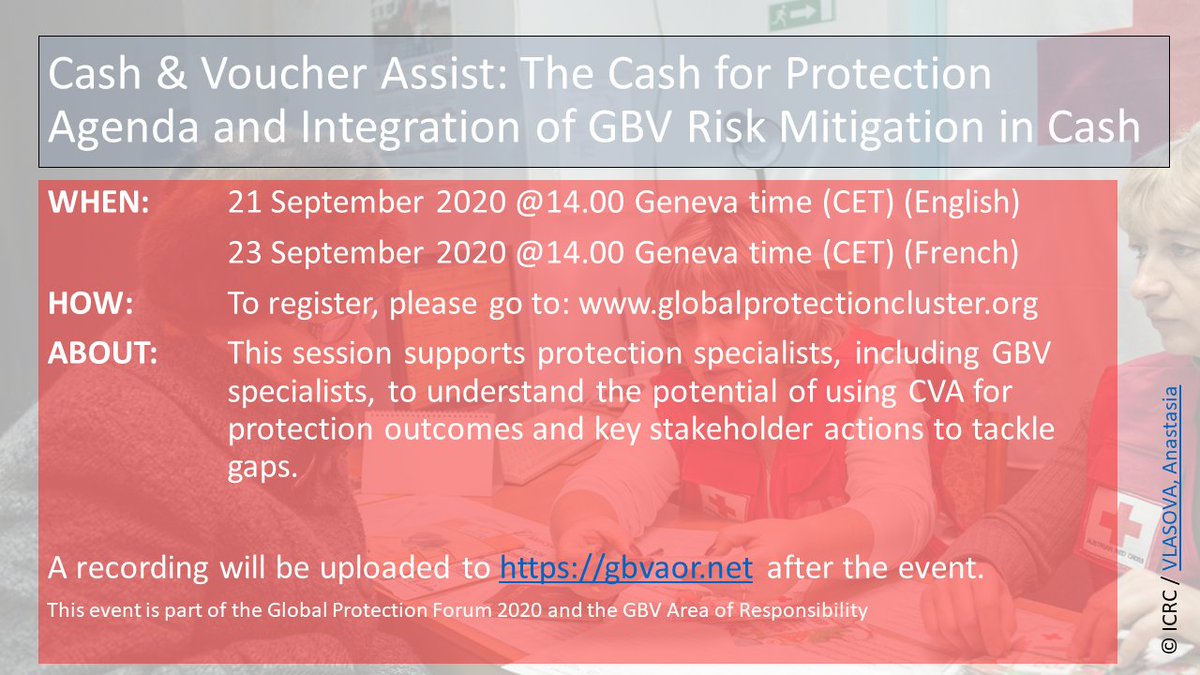 Interested in seeing how #humanitarians can use Cash & Voucher Assist to support #GBV risk mitigation in emergency situations? Join the @GBVAoR1 at the #protectionforum2020 on Monday 21st September @ 14.00 Geneva time. Register here👉tinyurl.com/y4owhvo4👈