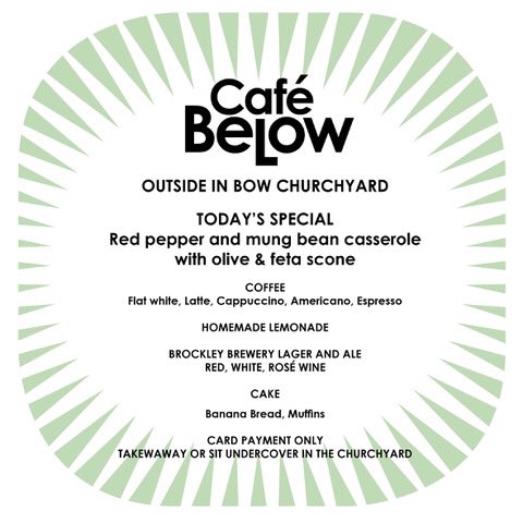 Open today from 10.30. All fresh. Great coffee 
@cheapsidealliance