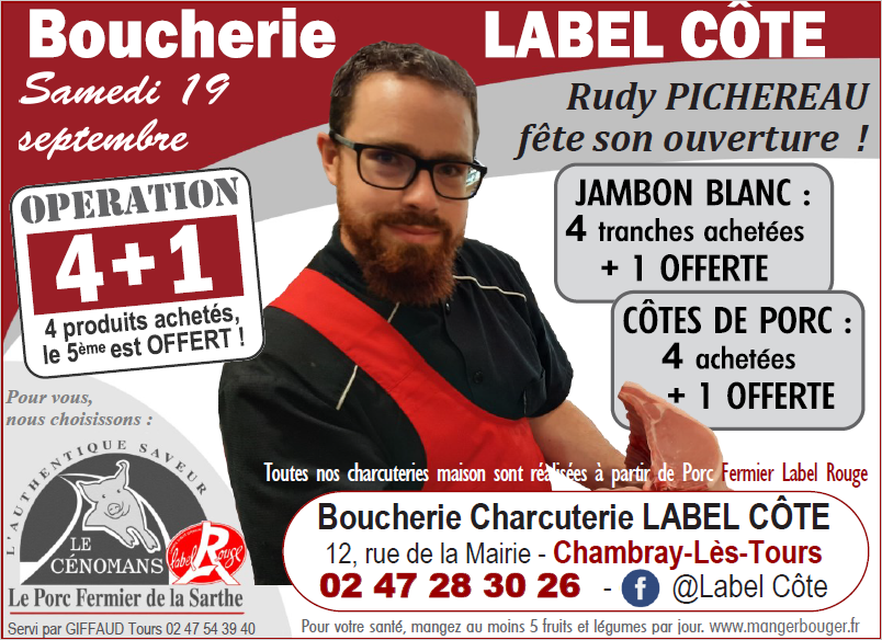 ON Y VA : nouvelle #boucherie LABEL CÔTE, votre #BonPlan #promo <a href="/porccenomans/">Porc Cénomans</a> #LabelRouge ce samedi 😃

✅ LABEL CÔTE, Rudy PICHEREAU
12 Rue de la Mairie, 37170 Chambray-lès-Tours
Tél. : 02 47 28 30 26
👉 Y aller : goo.gl/maps/fEhwcxvUB…
👉 Savoir+ : youtu.be/ktz053eokZE