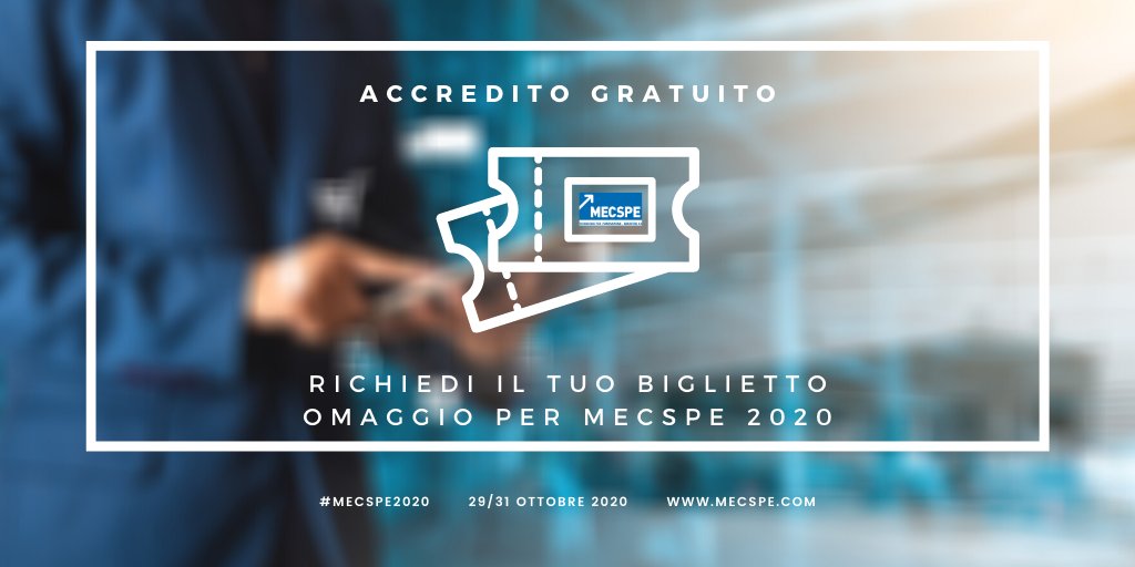 Non perdere l’occasione di visitare dal 29 al 31 ottobre 2020 la diciannovesima edizione di #MECSPE, la fiera di riferimento per l’industria manifatturiera.
mecspe.com/it/biglietti-i…

📍Fiere di Parma
🗓29/31 ottobre 2020
🔜mecspe.com