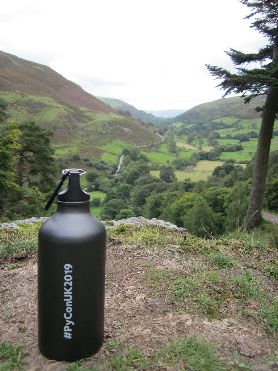 PyConUK's tweet photo. Although we can’t meet in person in 2020, it’s nice to see a @Gocompare #PyConUK2019 water bottle in the wild in Wales. @torirees1 #pistyllrhaeadr (credits to @tim1mw for the pics) https://t.co/8Ox88lmFuT