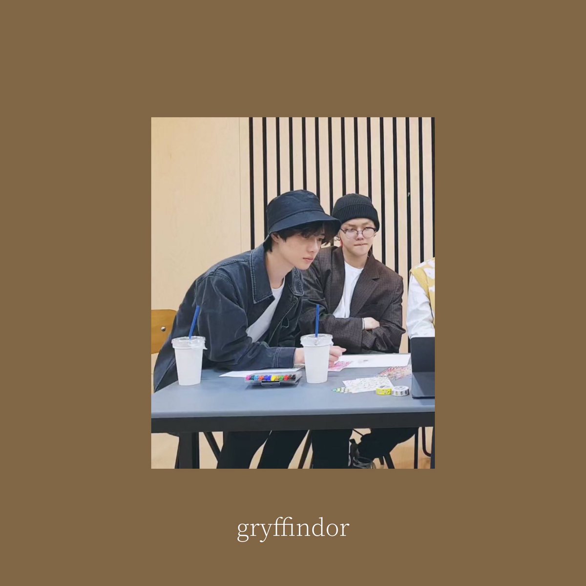 beomgyu and yeonjun for gryffindor ~The Gryffindor house emphasises the traits of courage as well as "daring, nerve, and chivalry," and thus its members are generally regarded as brave, though sometimes to the point of recklessness.