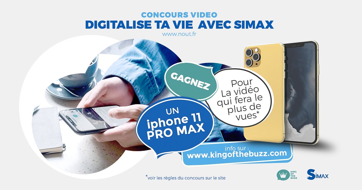 #Concours déjà ouvert!!!
Un #Iphone 11 Pro Max à gagner!
N'attends pas, fais une #vidéo originale sous le thème: "Digitalise ta vie avec SIMAX"
Toutes les infos nécessaire sur kingofthebuzz.com

Bonne chance et que le #BUZZ soit avec toi!