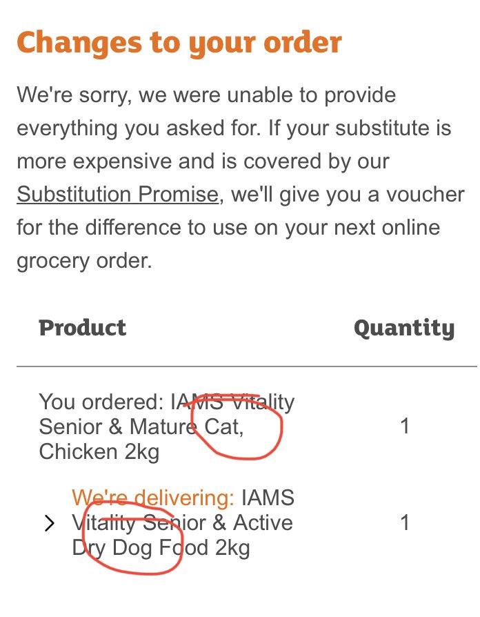 teeveejunkee's tweet photo. Not the most helpful substitution from @sainsburys 🤦‍♂️ https://t.co/ZcSbxxgimV