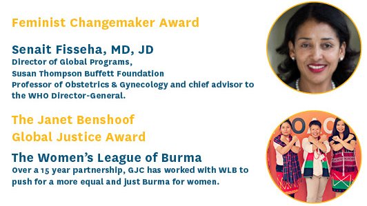 GlobalJusticeC's tweet photo. We'll be honoring @DrSenait and the Women's League of Burma - women who serve as a #FeministInspiration to us and so many others fighting for global gender equality. https://t.co/SvopQk02zX