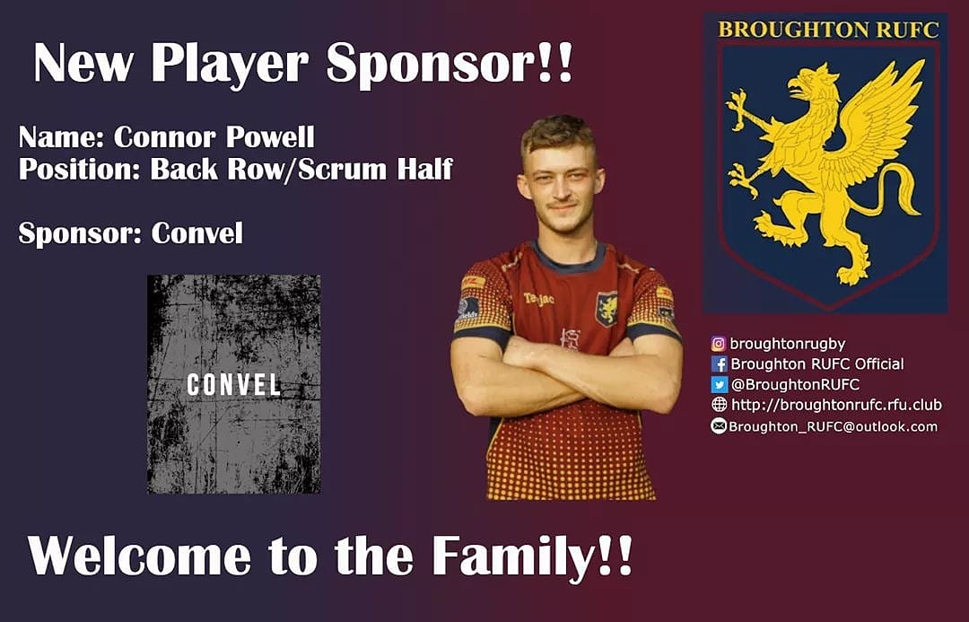 BroughtonRUFC's tweet photo. Player Sponsor: We would like to welcome Connor Powell's player sponsor Convel Clothing to the Broughton Family for the coming season.
#Convel #Relentless #Rugby #Lancashire #BroughtonRugby #BroughtonFamily #rugbyunion #BroughtonFire #covid19 #challenge https://t.co/fomIYUigXH https://t.co/CVcZyZv2k1