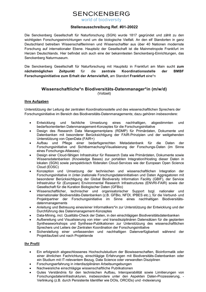 denbiOffice's tweet photo. Open #biodiversity #informatician and #datamanager position @geobiodiversity #jobs #bioinformatics. For more information see: https://t.co/BU4Aft5P9p https://t.co/2NtIcf4bjU