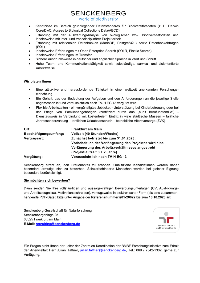 denbiOffice's tweet photo. Open #biodiversity #informatician and #datamanager position @geobiodiversity #jobs #bioinformatics. For more information see: https://t.co/BU4Aft5P9p https://t.co/2NtIcf4bjU