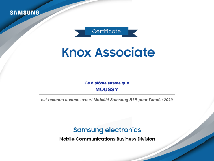 DIGITWEET_'s tweet photo. Bravo à @antoinemoussy pour l'obtention de la certification Knox Associate ! Digitim affirme ainsi son expertise dans l'accompagnement et le déploiement de solutions de Mobilité Samsung auprès de la clientèle B2B. #SamsungKnox #Certification #Digitim https://t.co/ZGkjG69cSI