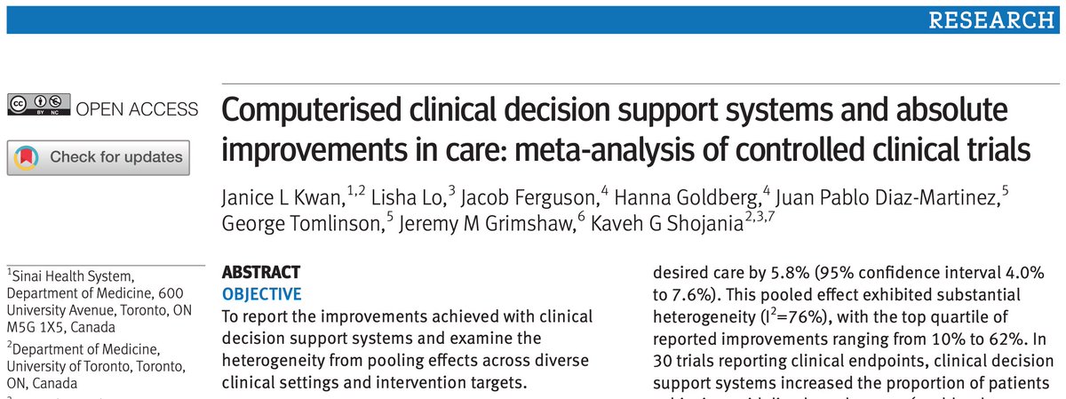 1/ Ever wonder how effective those ubiquitous, pesky pop-ups actually are that remind you to order this or cancel that while on your EHR? We published a meta-analysis today in @bmj_latest that helps answer this exact question. Read this short thread to find out more.