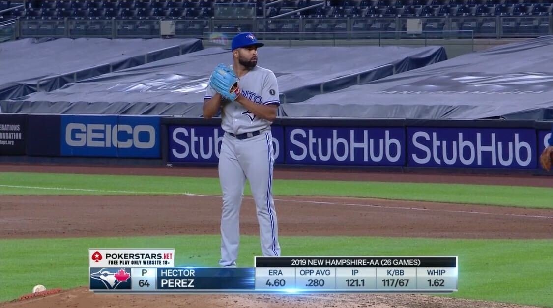 19,879th player in MLB history: Héctor Pérez- signed w/ HOU in July '14- great in rookie/A-ball in '16/17' = prospect stock - traded to TOR in Roberto Osuna deal in July '18- up to 97 w/ good SL- doesn't allow a lot of HR (except apparently when Kyle Higashioka is )
