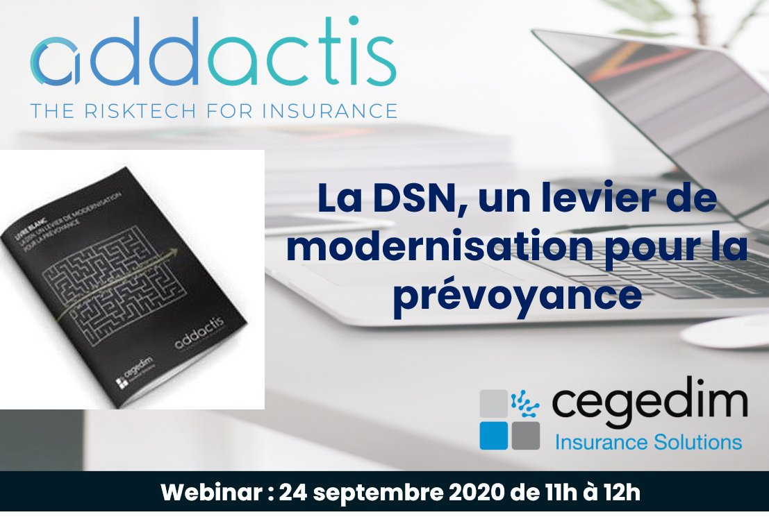 [WEBINAR DSN] Ne ratez pas le 24 septembre 2020 de 11h à 12h le webinar sur la #DSN, un levier de #modernisation pour la #prévoyance. Venez échanger avec nos experts.
Pour vous inscrire : bit.ly/3mx1Tn9
<a href="/addactis_fr/">addactis</a>  <a href="/ADDACTIS_WW/">addactis®</a>  <a href="/cegedimIS/">Cegedim IS</a>