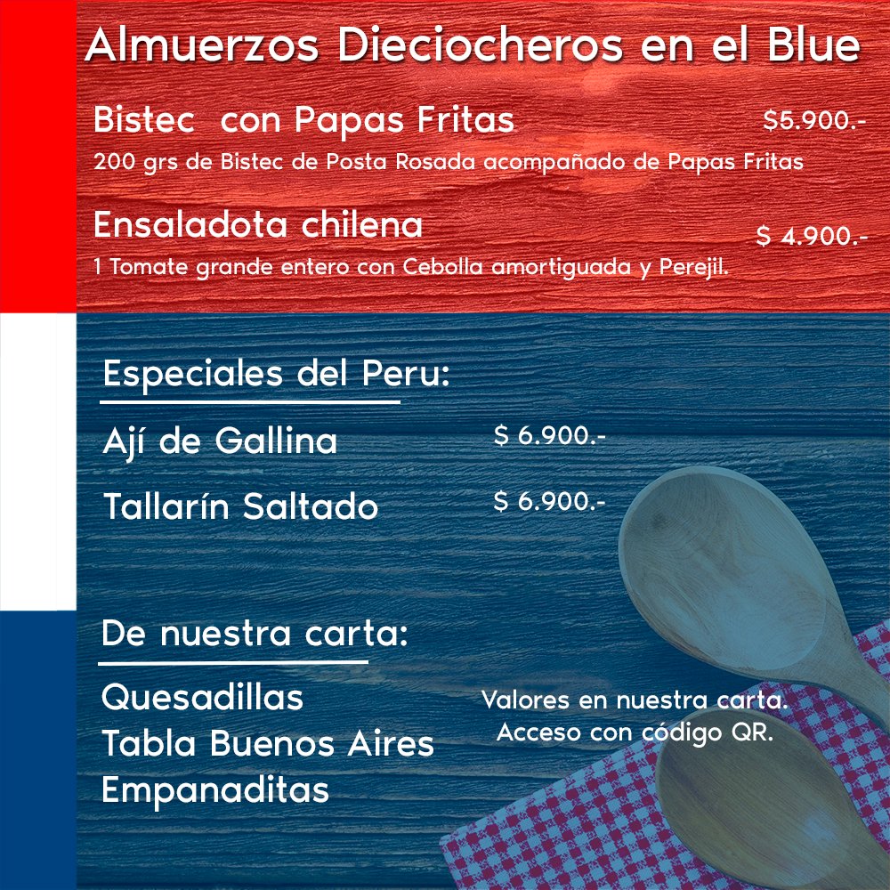BluePub's tweet photo. Menú Especial 18: #AlmuerzosDiechiocherosBlue #PubBlue https://t.co/c7yziuU2zE