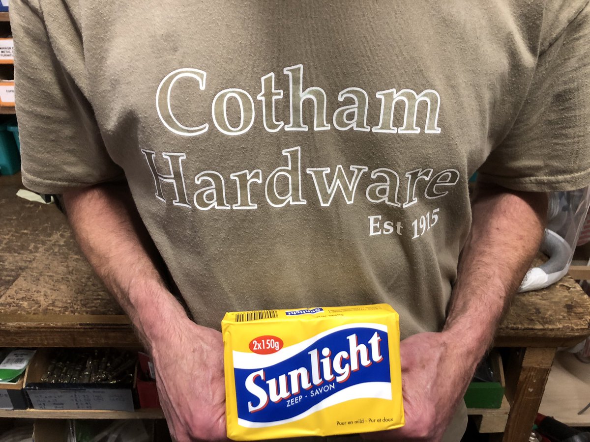 CothamHardware's tweet image. Dave may have lost all his fingers but at least Sunlight soap is back in stock.