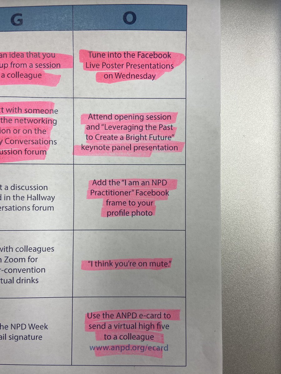 magee_lori's tweet photo. BINGO!  Loving all the knowledge I am gaining from the ANPD Virtual Conference!  #aspireanpd https://t.co/1Jj2ZiS4B3