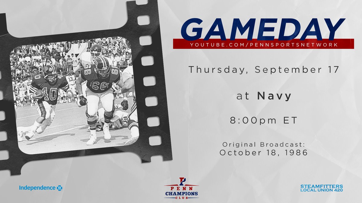 🚨🚨 Today is the day! Check out our victory over Navy from 1986! Watch live on the PennSportsNetwork YouTube page presented by @IBX & @420Steamfitters #UPrising #FightOnPenn 🔴🔵